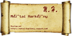 Mátai Harkány névjegykártya